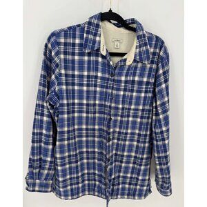 L.L. Bean Blue Plaid Button-Up Flannel Fleece Lined Jacket